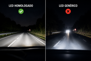 Comparativa entre haz de luz LED homologado y LED genérico